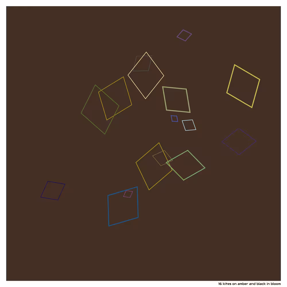 16 kites on amber and black in bloom