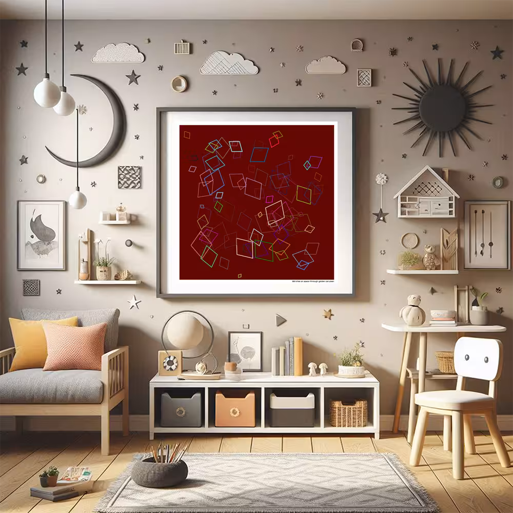 88 kites on space through golden cerulean in room setting