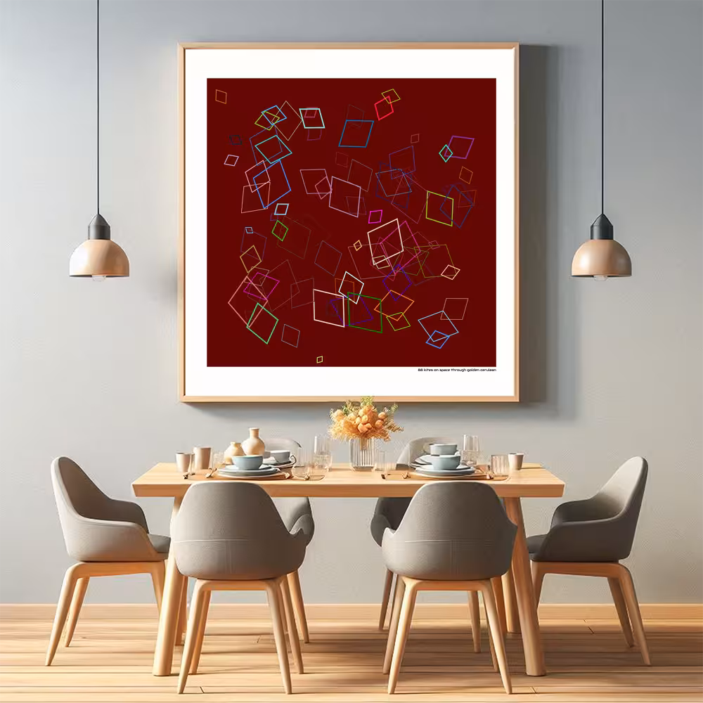 88 kites on space through golden cerulean in room setting