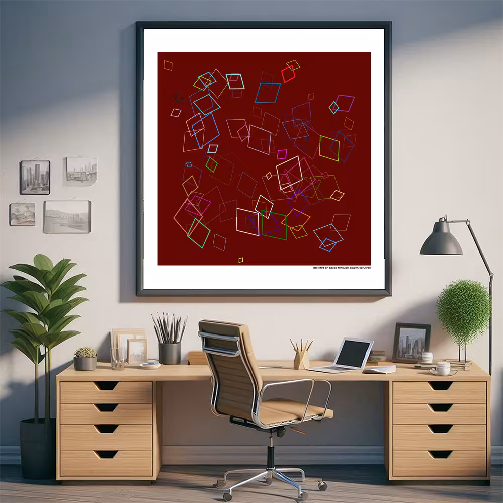 88 kites on space through golden cerulean in room setting