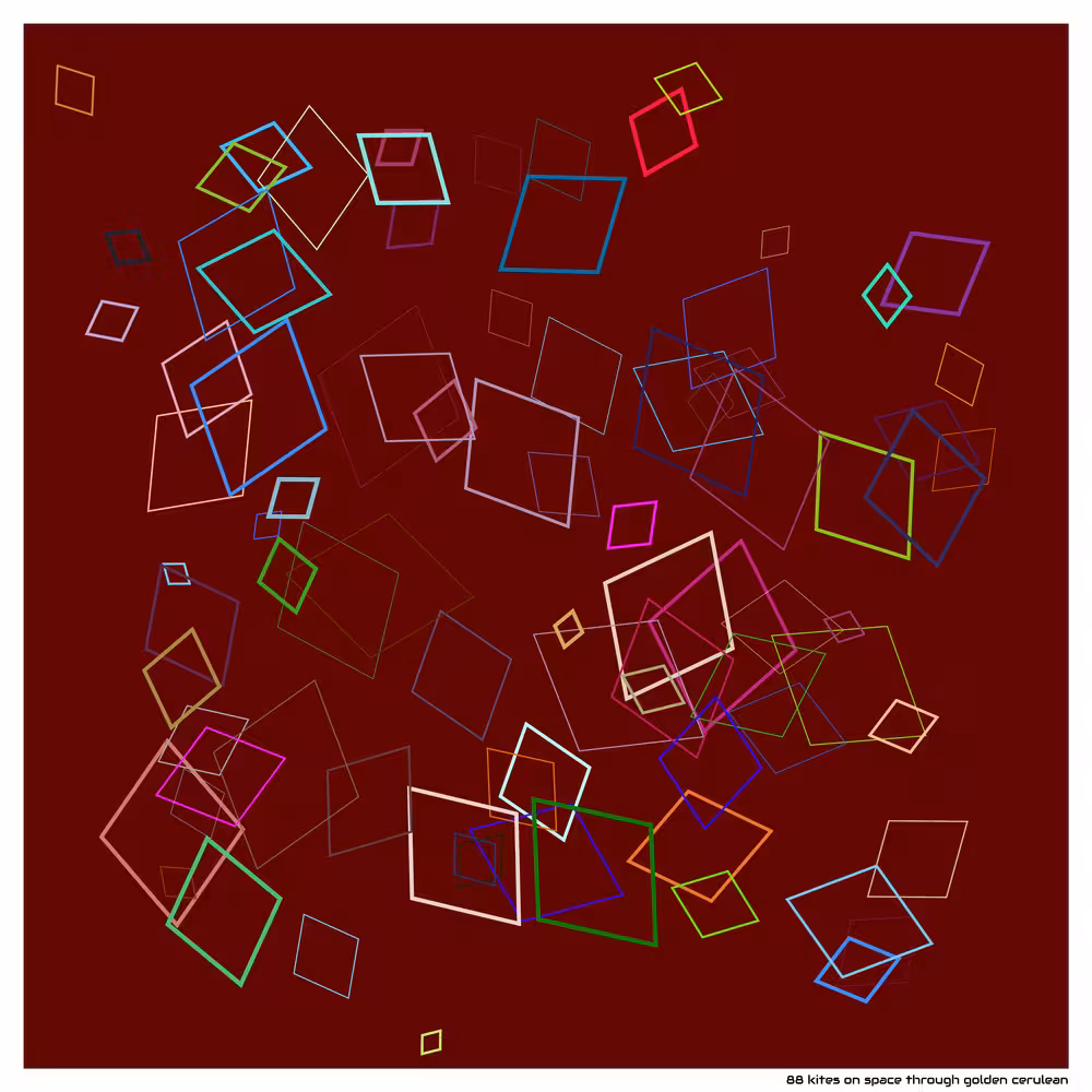 88 kites on space through golden cerulean