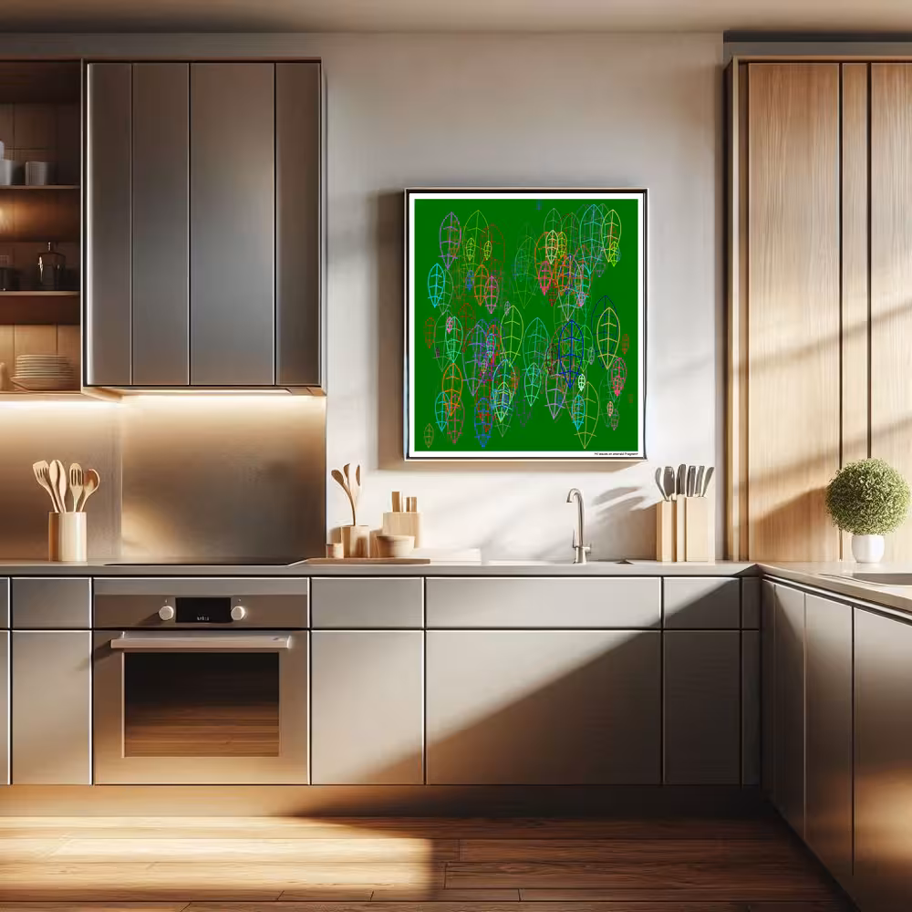 141 leaves on emerald fragment in room setting