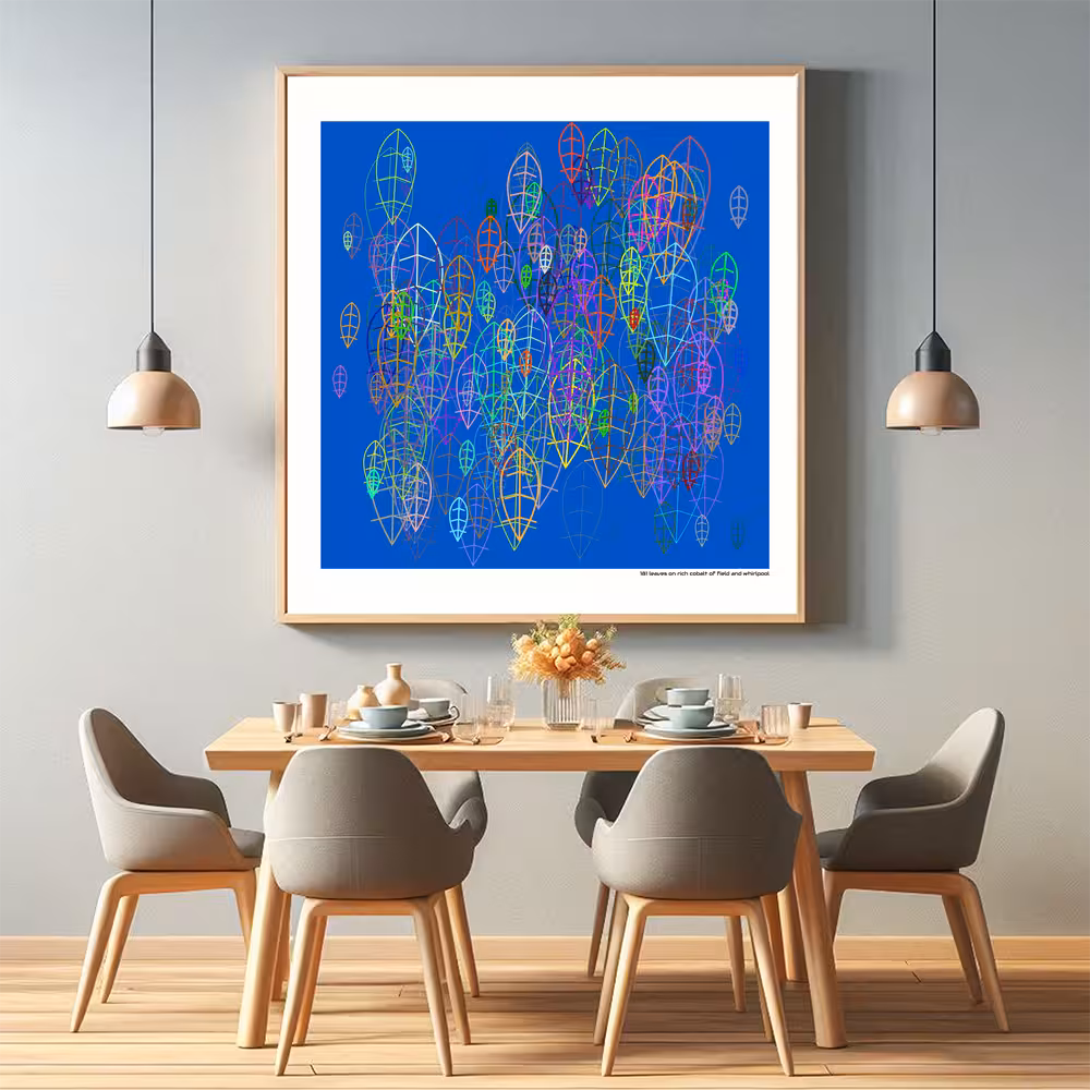 181 leaves on rich cobalt of field and whirlpool in room setting