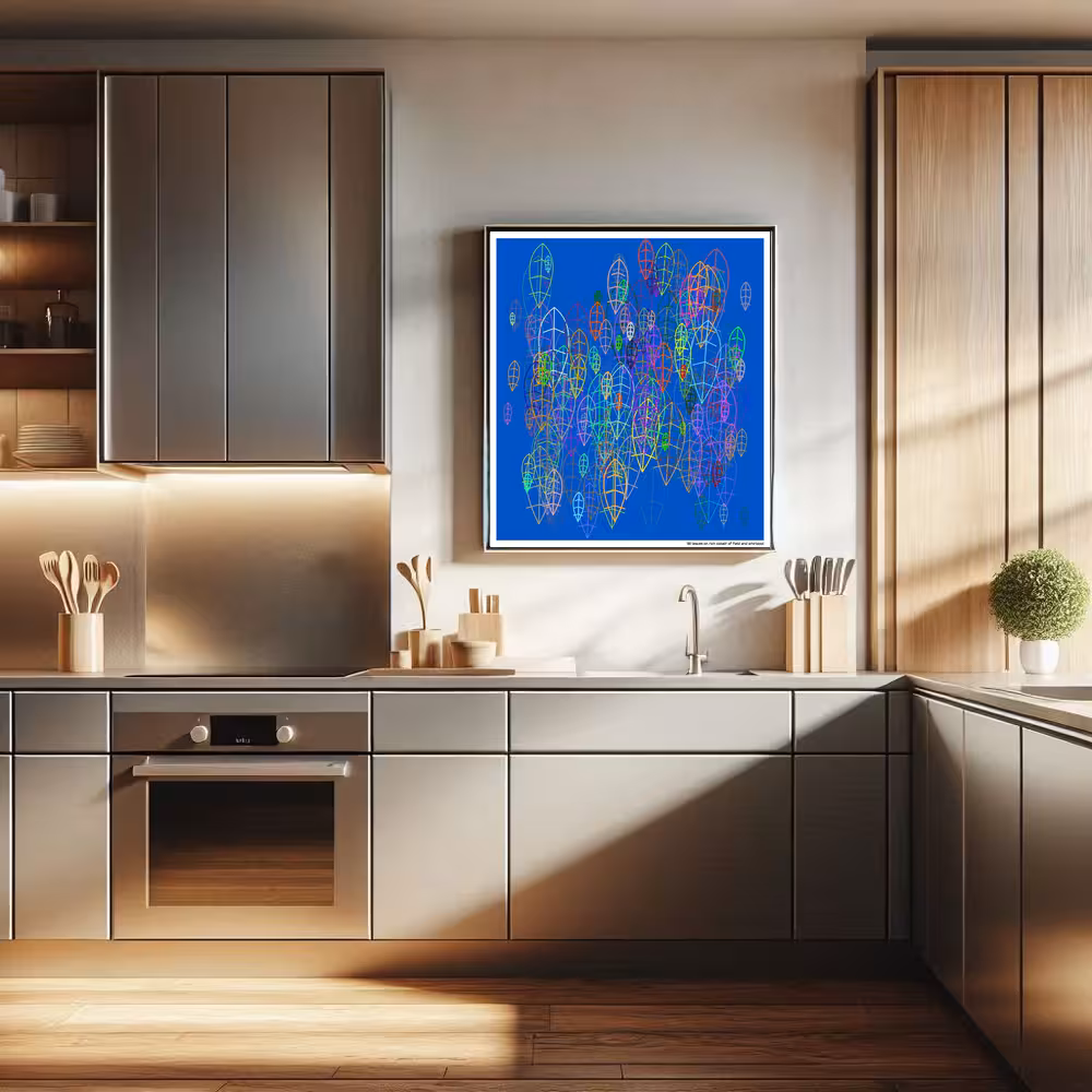 181 leaves on rich cobalt of field and whirlpool in room setting