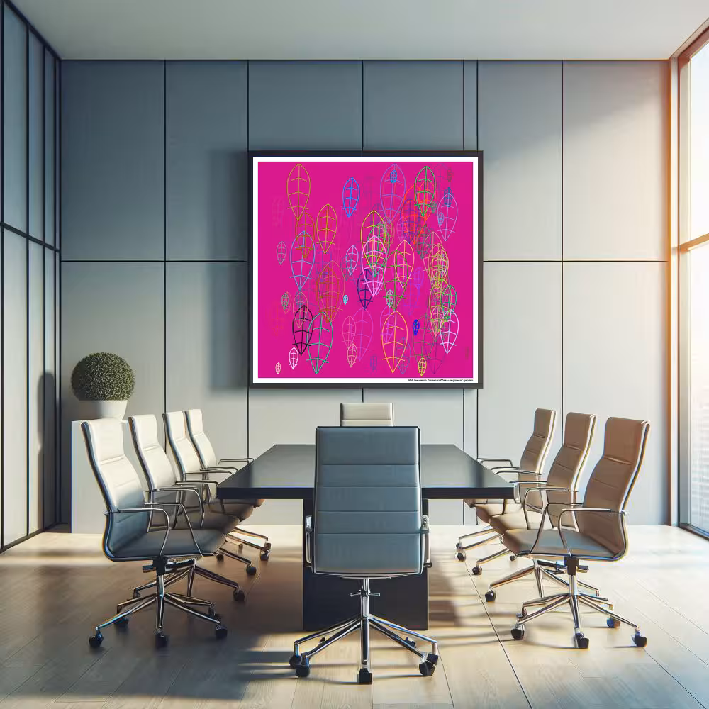 102 leaves on frozen coffee — a glow of garden in room setting