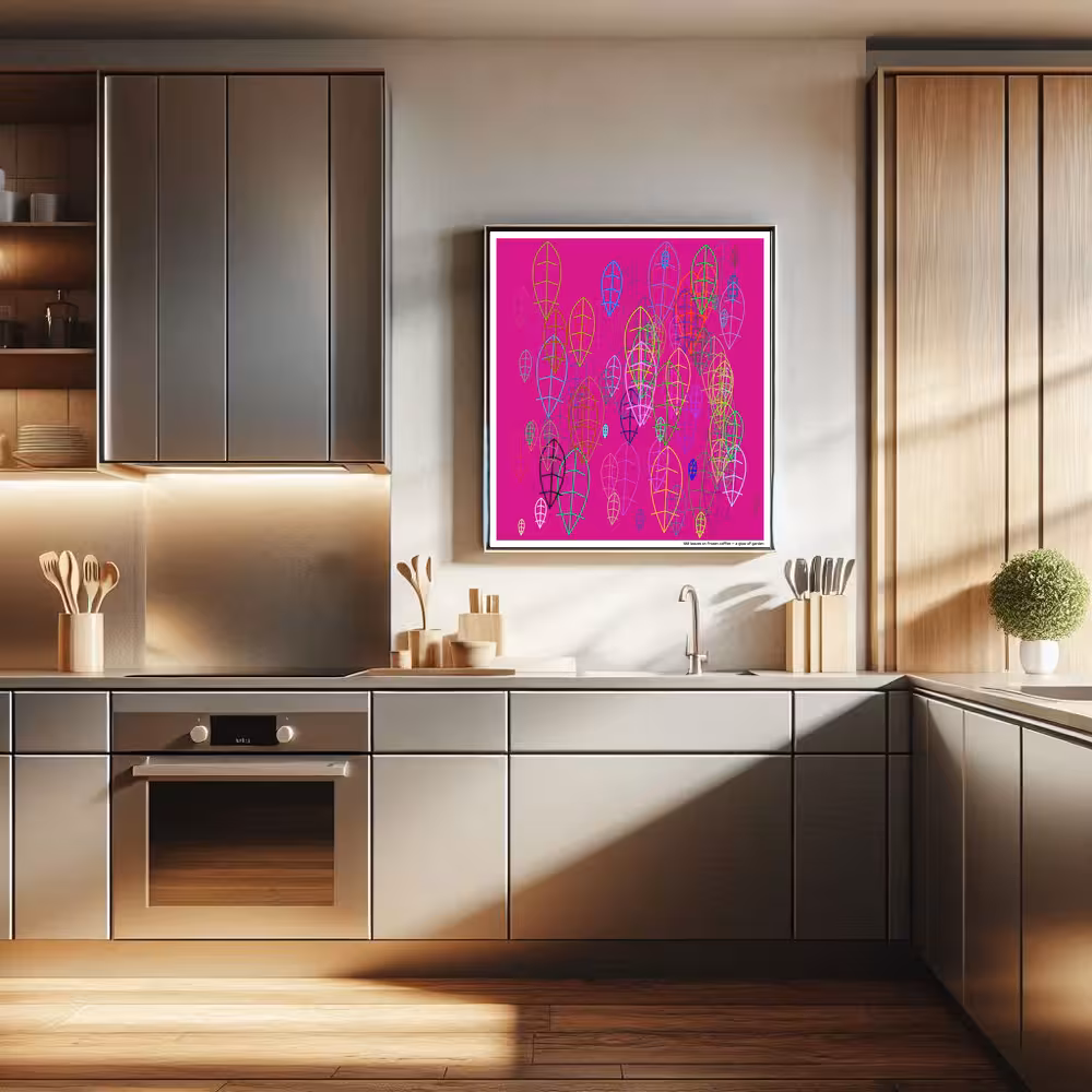 102 leaves on frozen coffee — a glow of garden in room setting