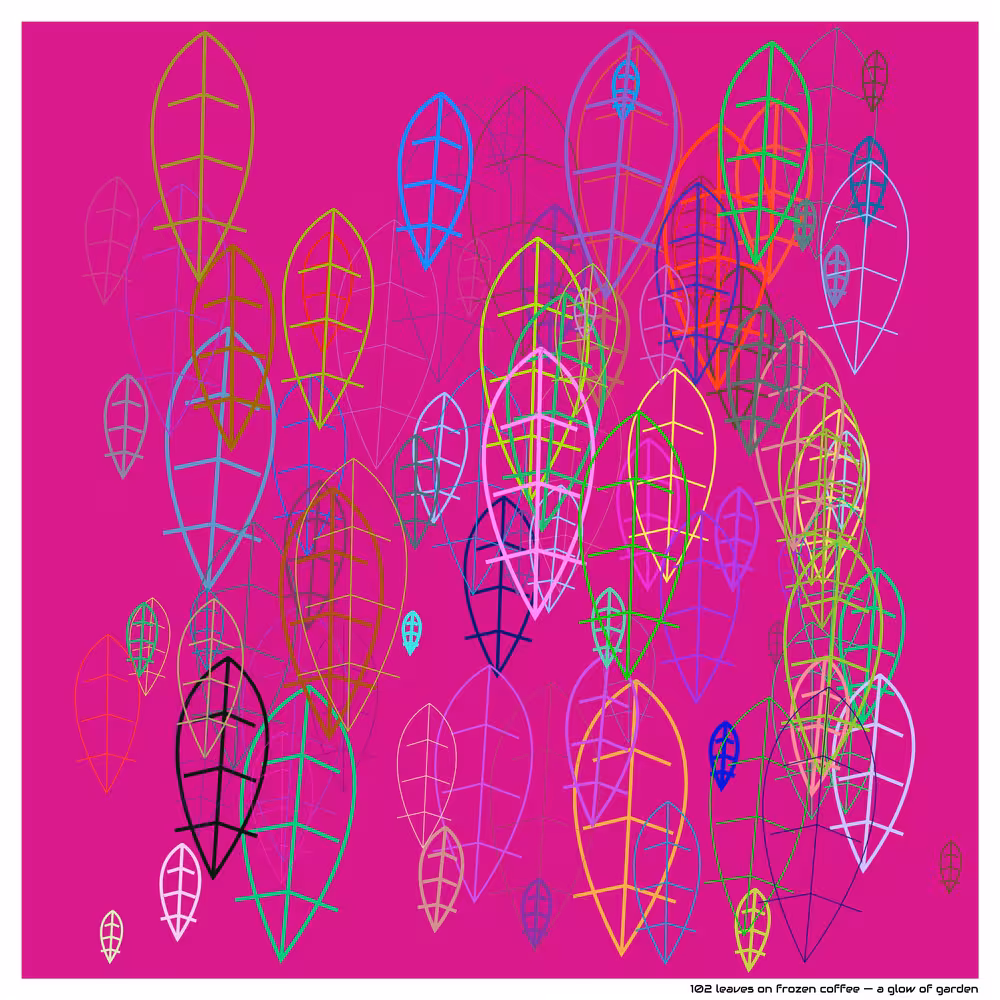 102 leaves on frozen coffee — a glow of garden