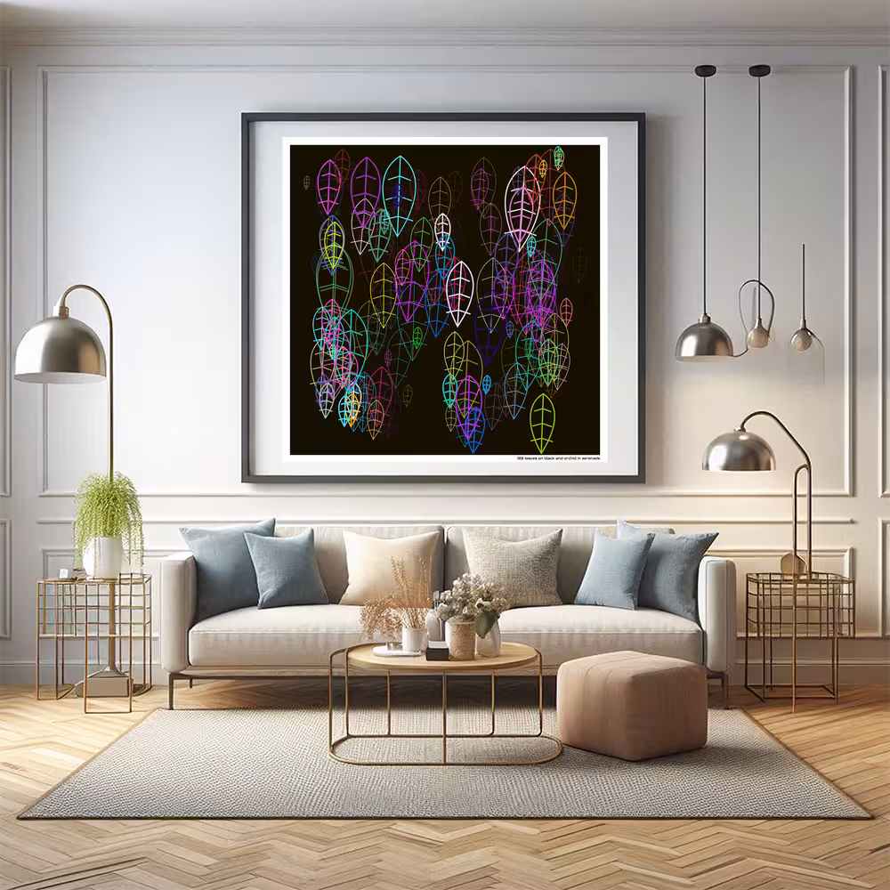 128 leaves on black and orchid in serenade in room setting