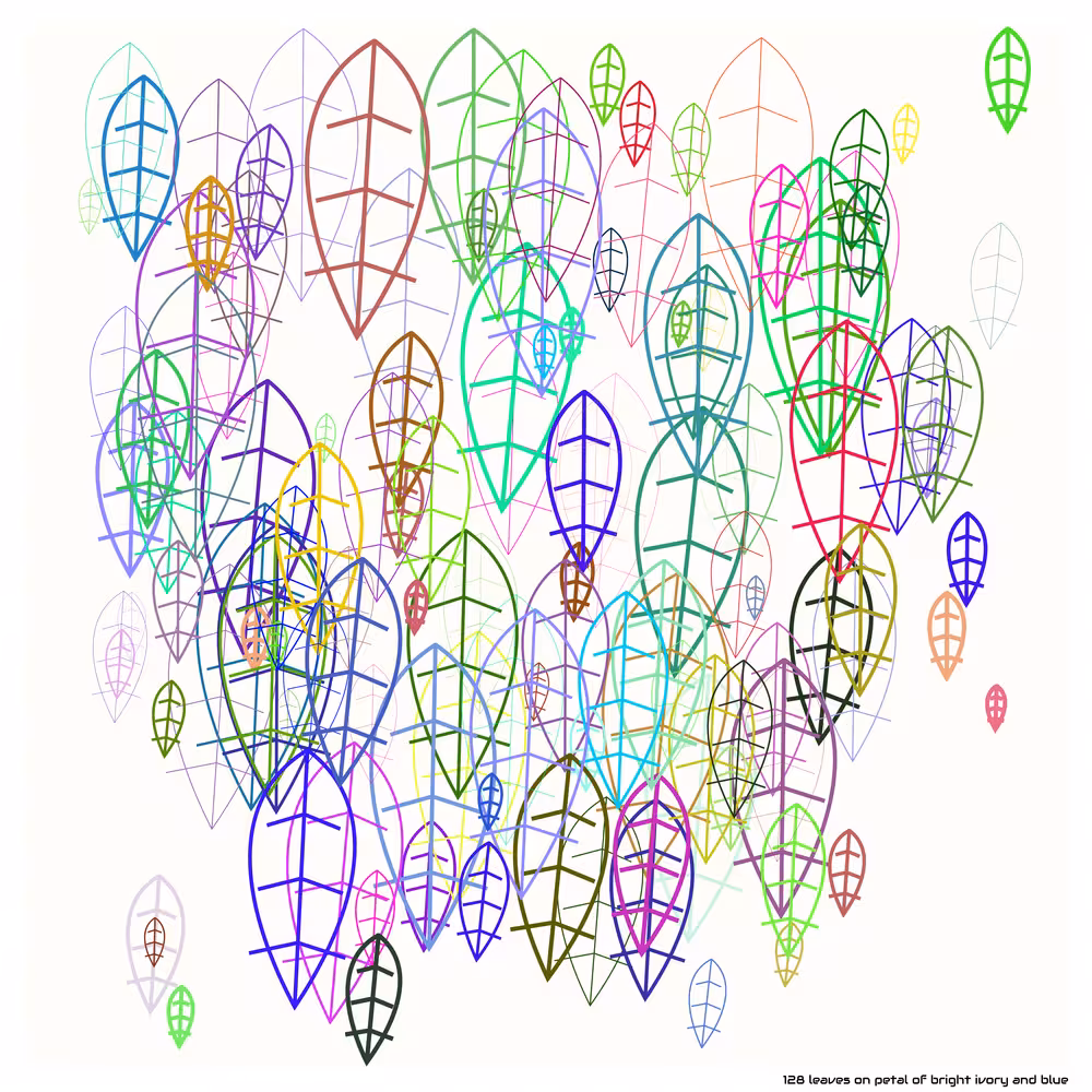 128 leaves on petal of bright ivory and blue