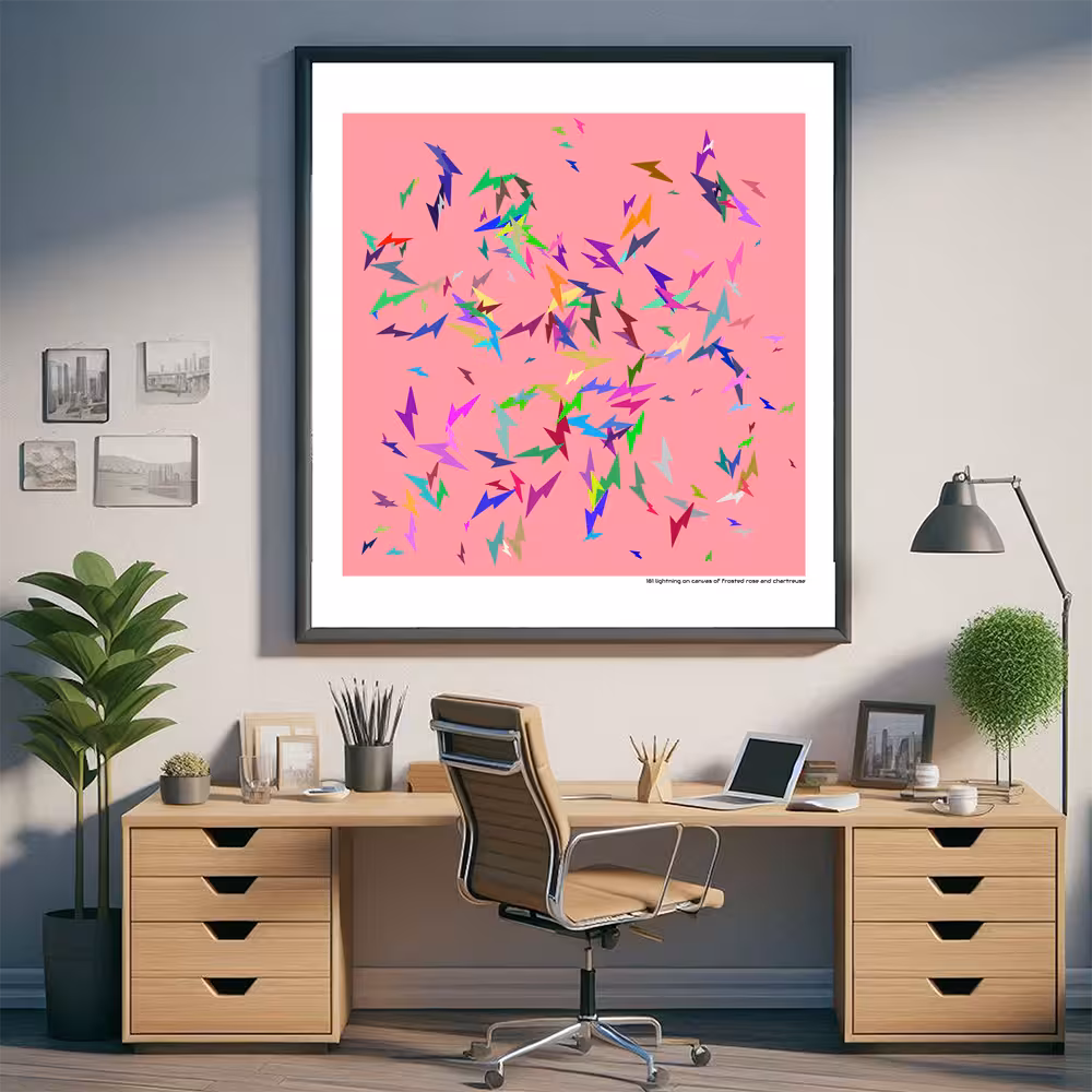 181 lightning on canvas of frosted rose and chartreuse in room setting