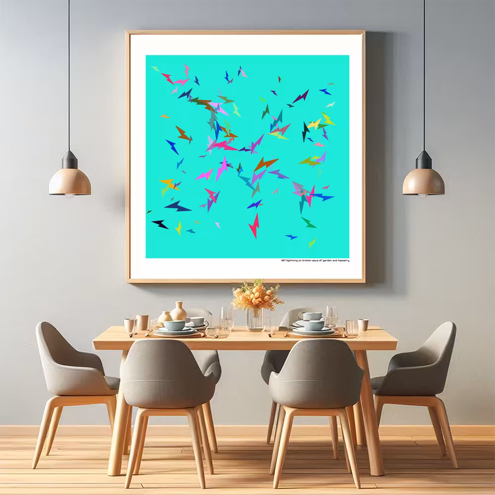 107 lightning on broken aqua of garden and tapestry in room setting