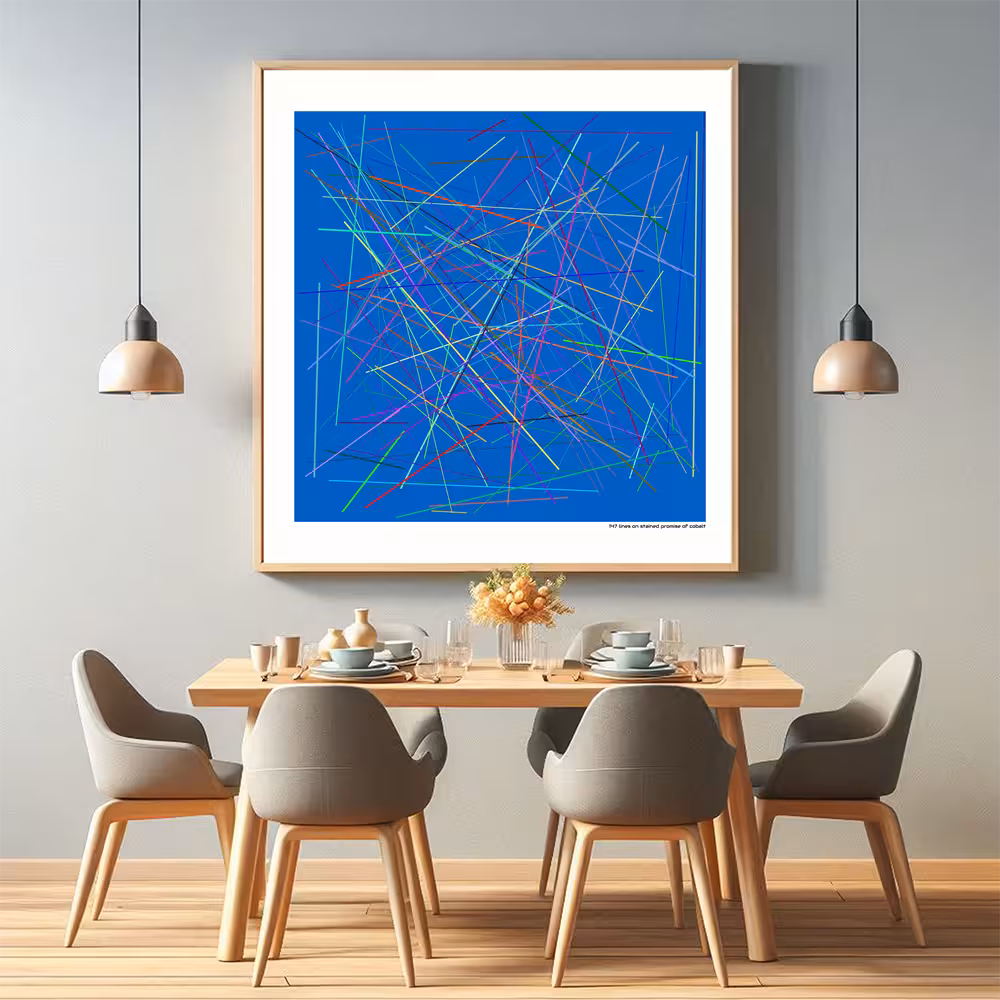 147 lines on stained promise of cobalt in room setting