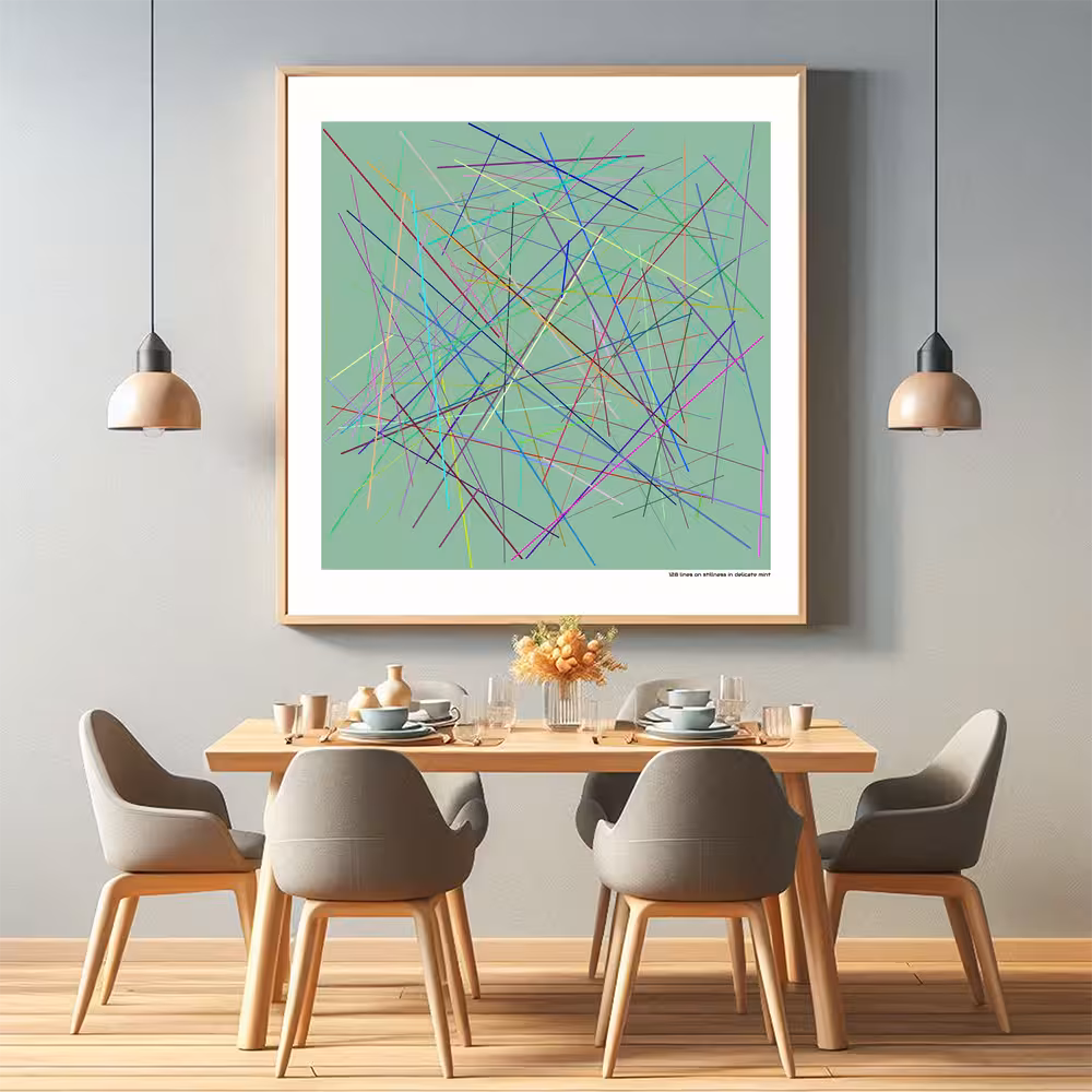 128 lines on stillness in delicate mint in room setting