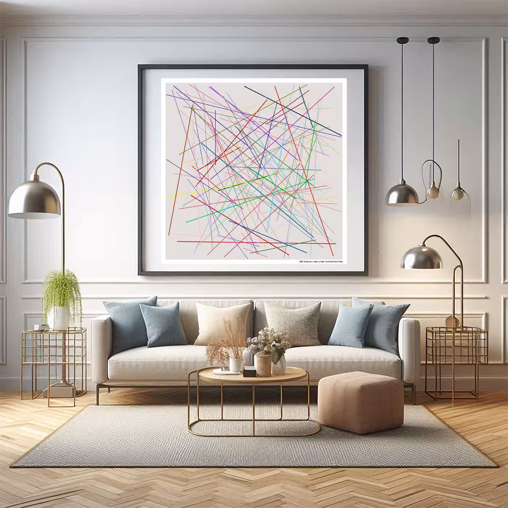 126 lines on rose under enchanted teal in room setting