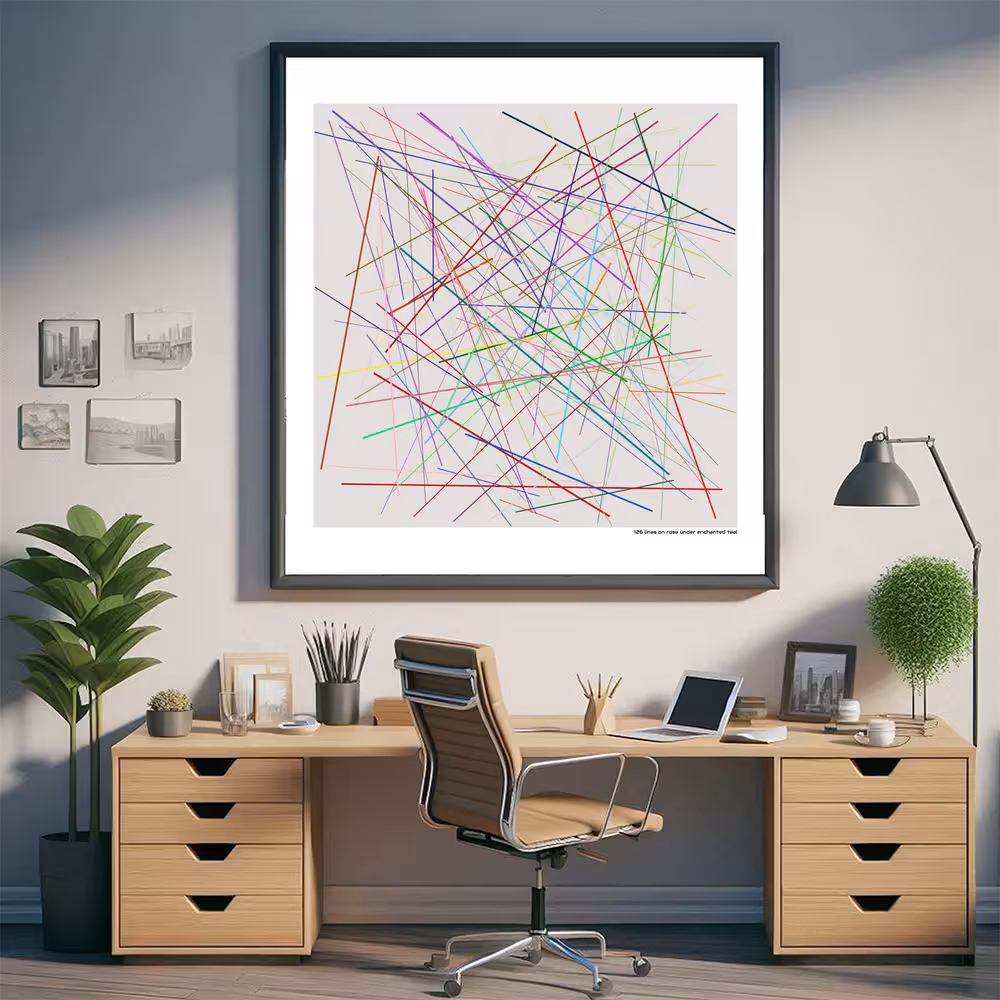 126 lines on rose under enchanted teal in room setting