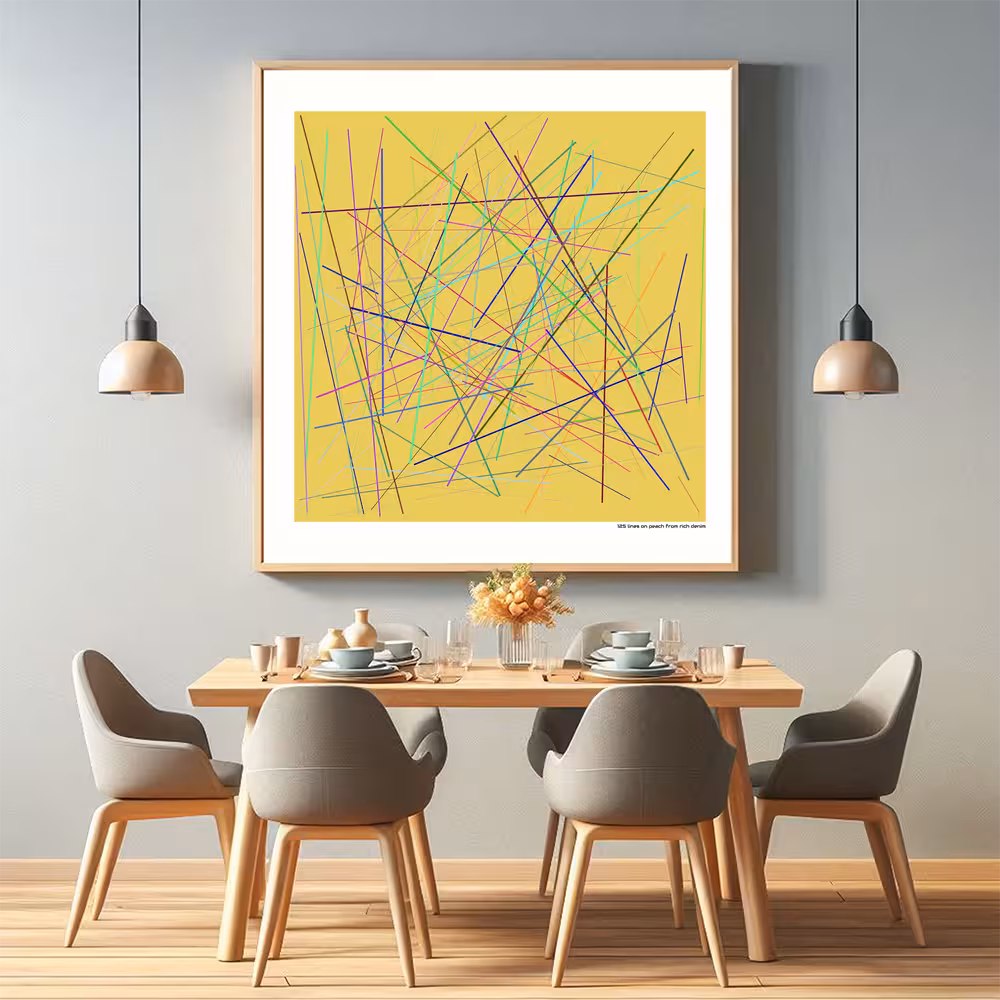 125 lines on peach from rich denim in room setting