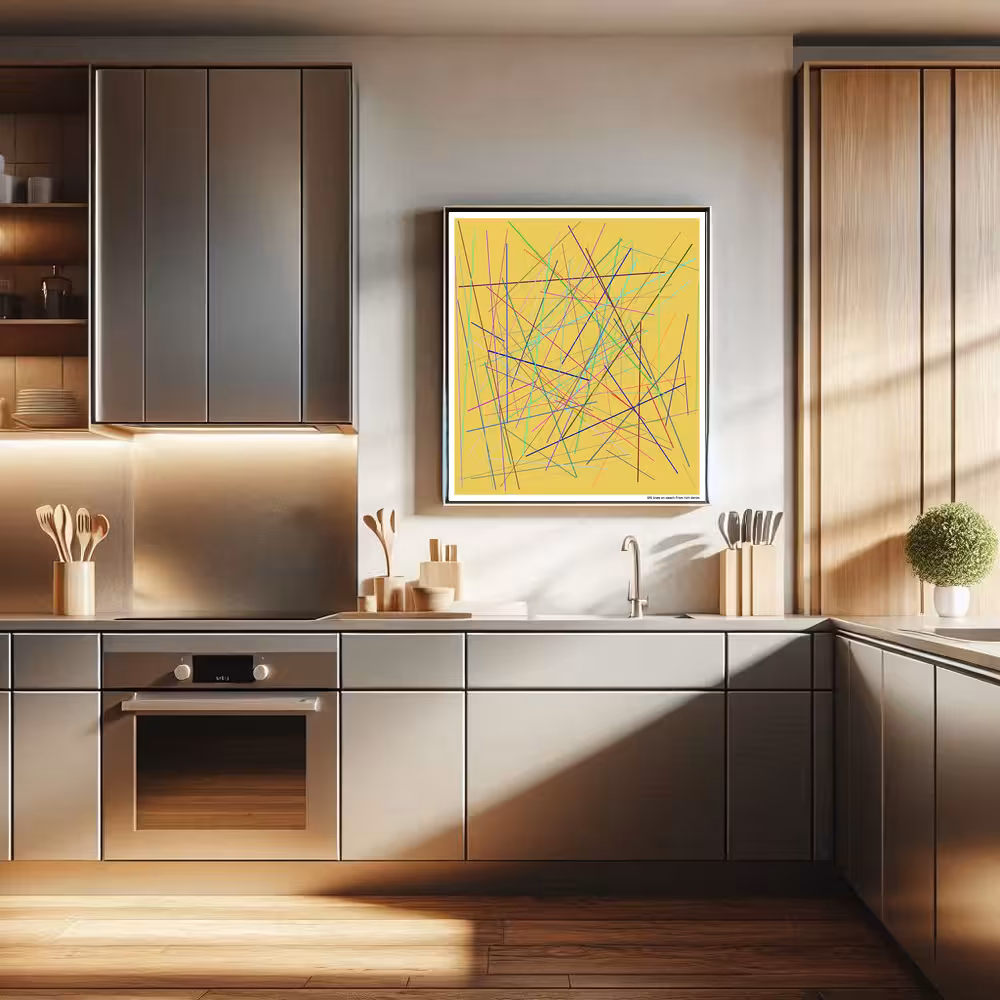 125 lines on peach from rich denim in room setting