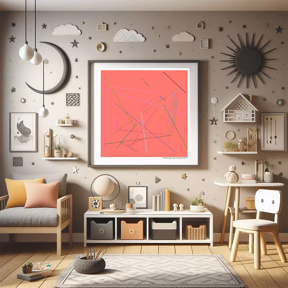 34 lines on golden cyan of melody and infinity in room setting