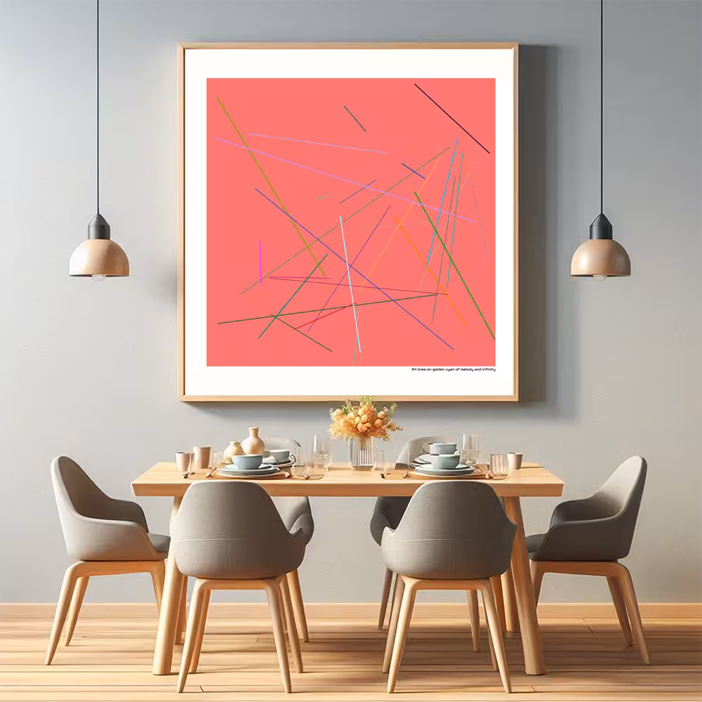 34 lines on golden cyan of melody and infinity in room setting