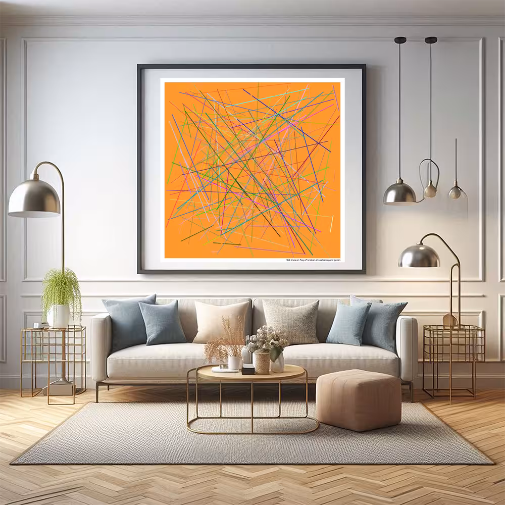 165 lines on fog of broken strawberry and green in room setting