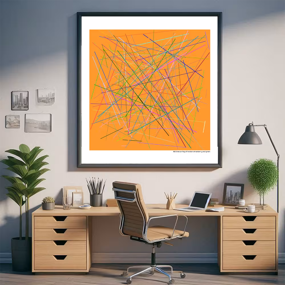 165 lines on fog of broken strawberry and green in room setting