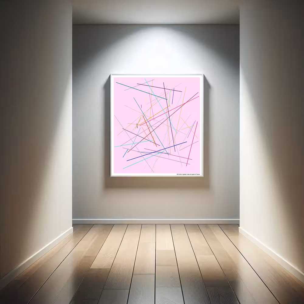 59 lines on glazed rose and gleam of bloom in room setting