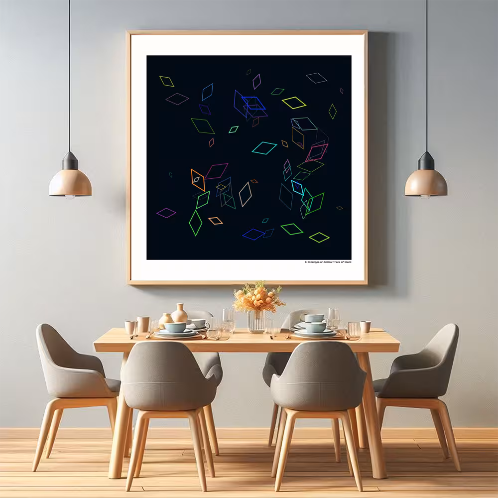 61 lozenges on hollow trace of black in room setting