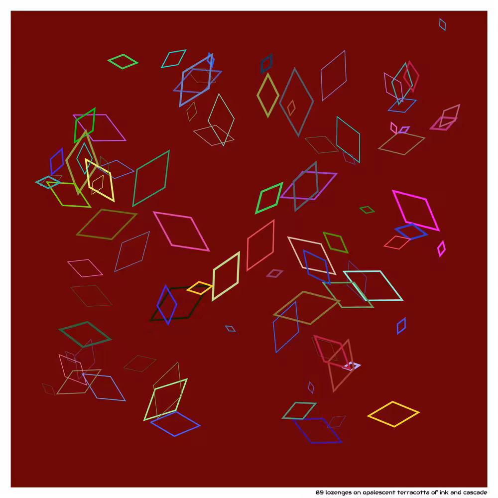 89 lozenges on opalescent terracotta of ink and cascade