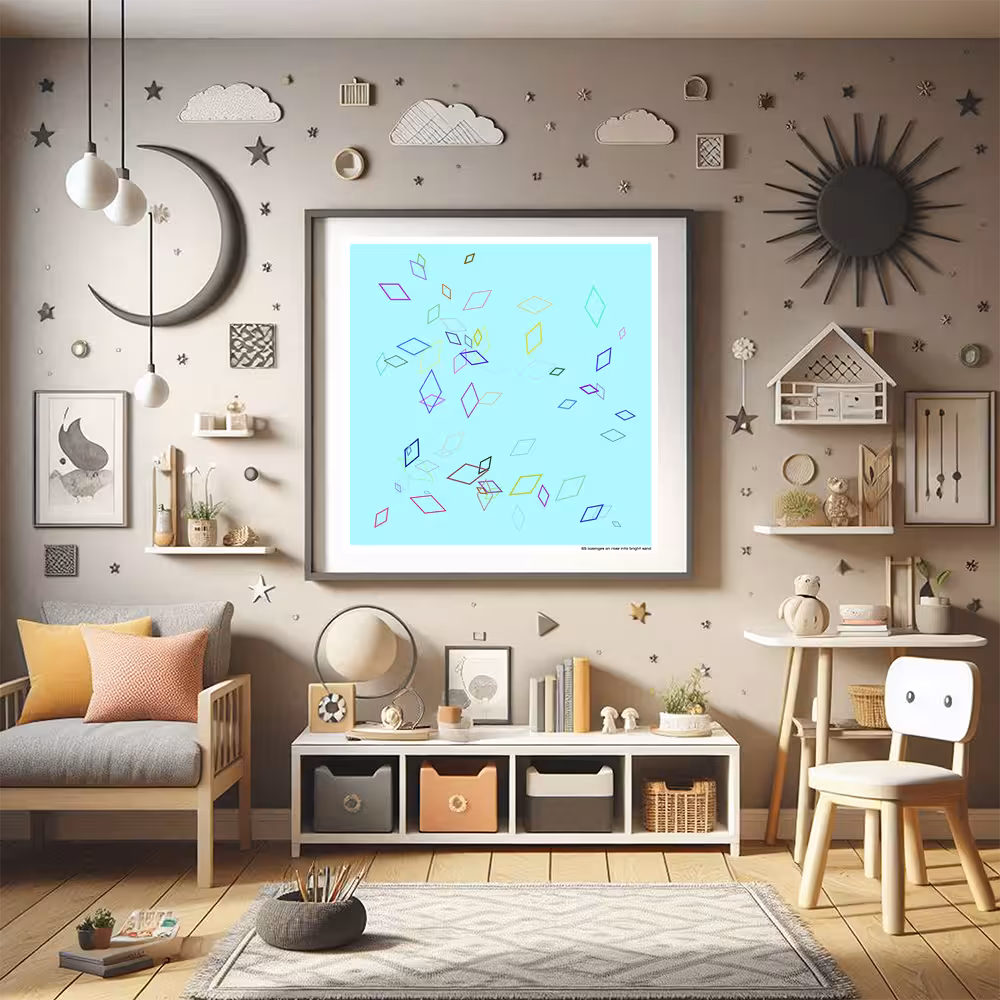 65 lozenges on rose into bright sand in room setting