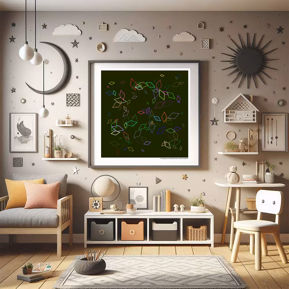 114 lozenges on canvas dancing on delicate graphite in room setting