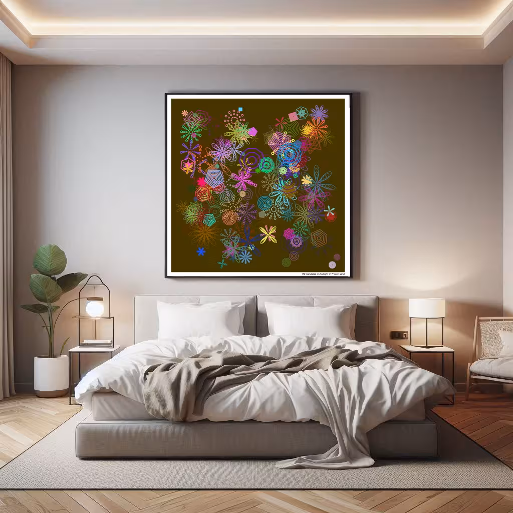 172 mandalas on twilight in frozen sand in room setting