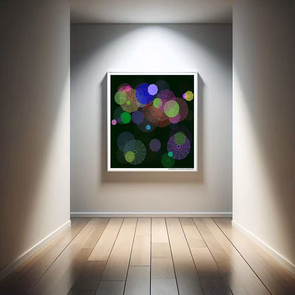 59 mazedisks on myth dancing on gleaming black in room setting