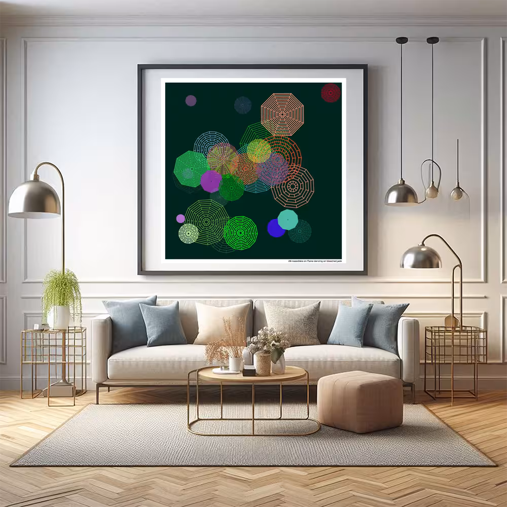 28 mazedisks on flame dancing on bleached jade in room setting