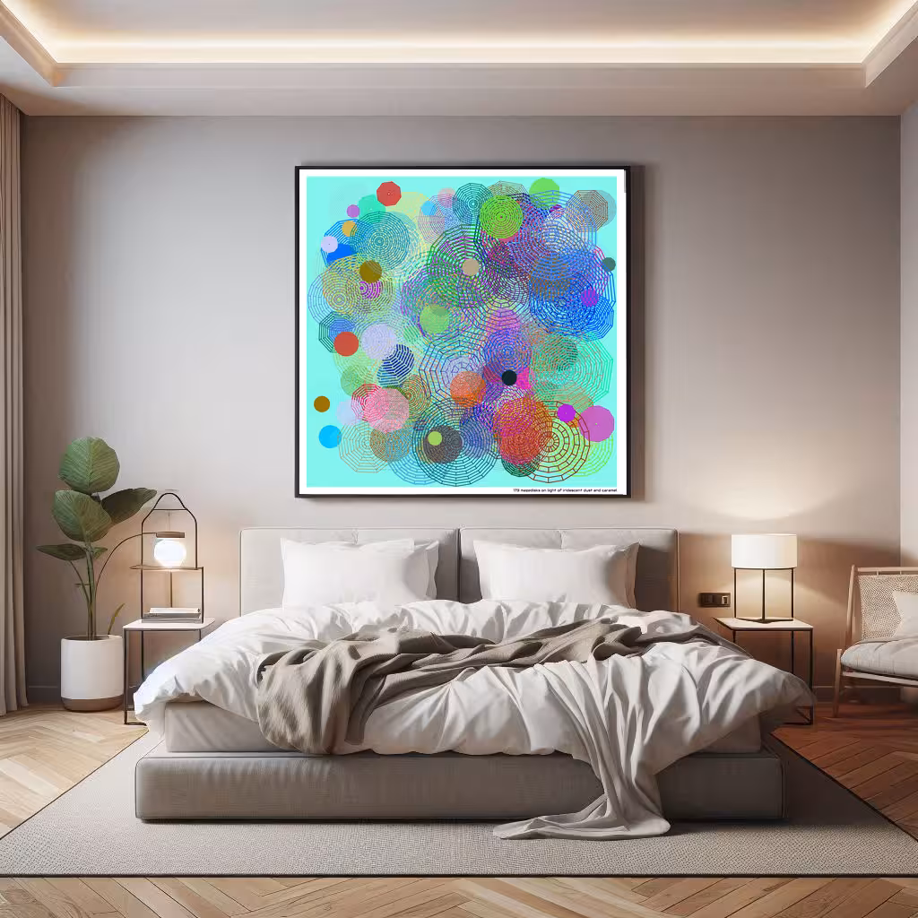 173 mazedisks on light of iridescent dust and caramel in room setting