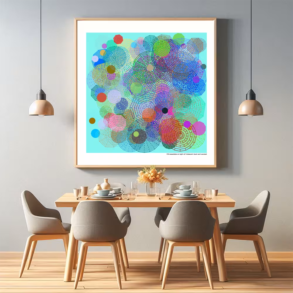 173 mazedisks on light of iridescent dust and caramel in room setting