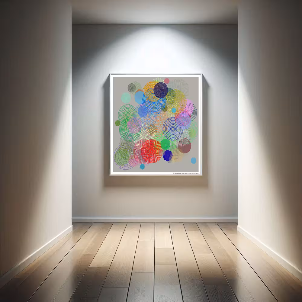 83 mazedisks on deep gray and burnished azure in room setting