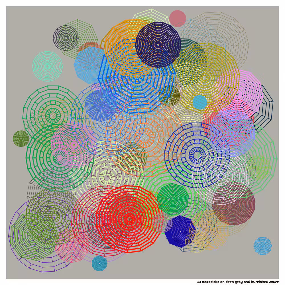 83 mazedisks on deep gray and burnished azure