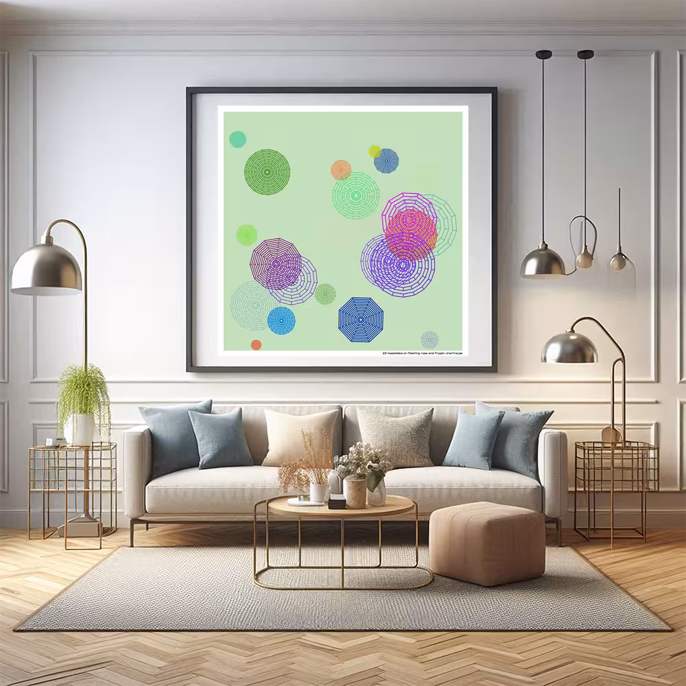 23 mazedisks on fleeting rose and frozen chartreuse in room setting