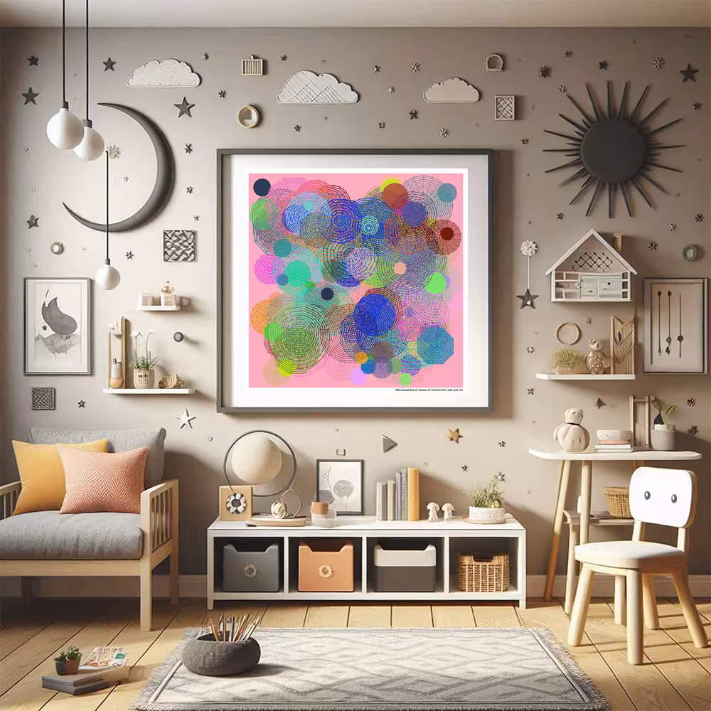 193 mazedisks on bloom of enchanted rose and ink in room setting