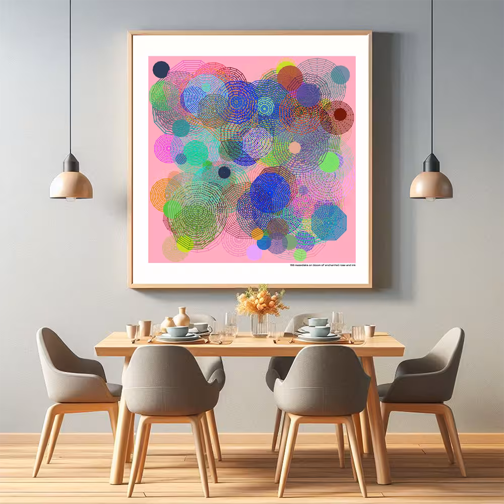 193 mazedisks on bloom of enchanted rose and ink in room setting