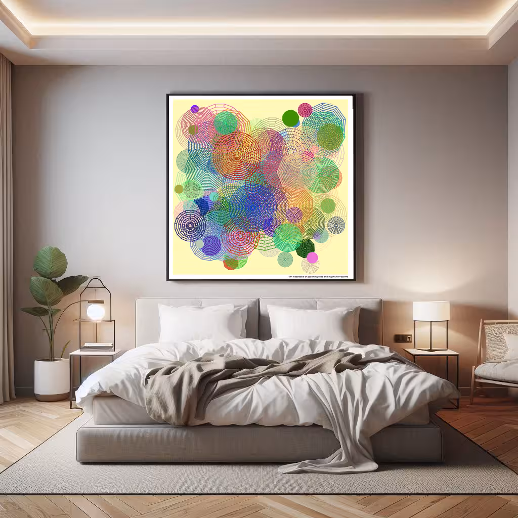 134 mazedisks on gleaming rose and mystic terracotta in room setting