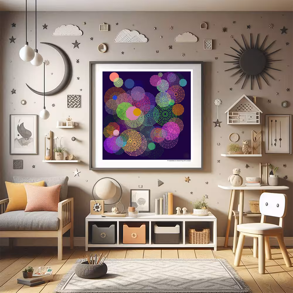 74 mazedisks on stained fog with a eclipse in room setting