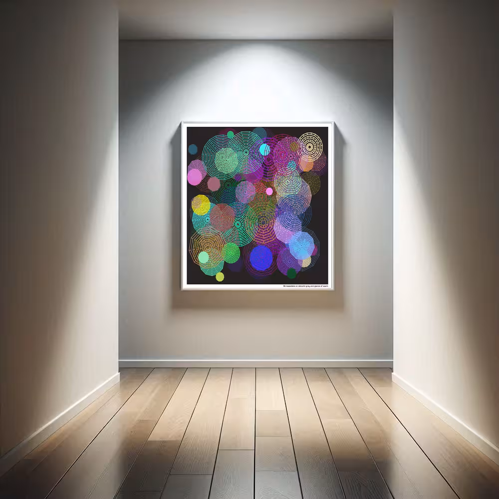 96 mazedisks on delicate gray and glance of spark in room setting