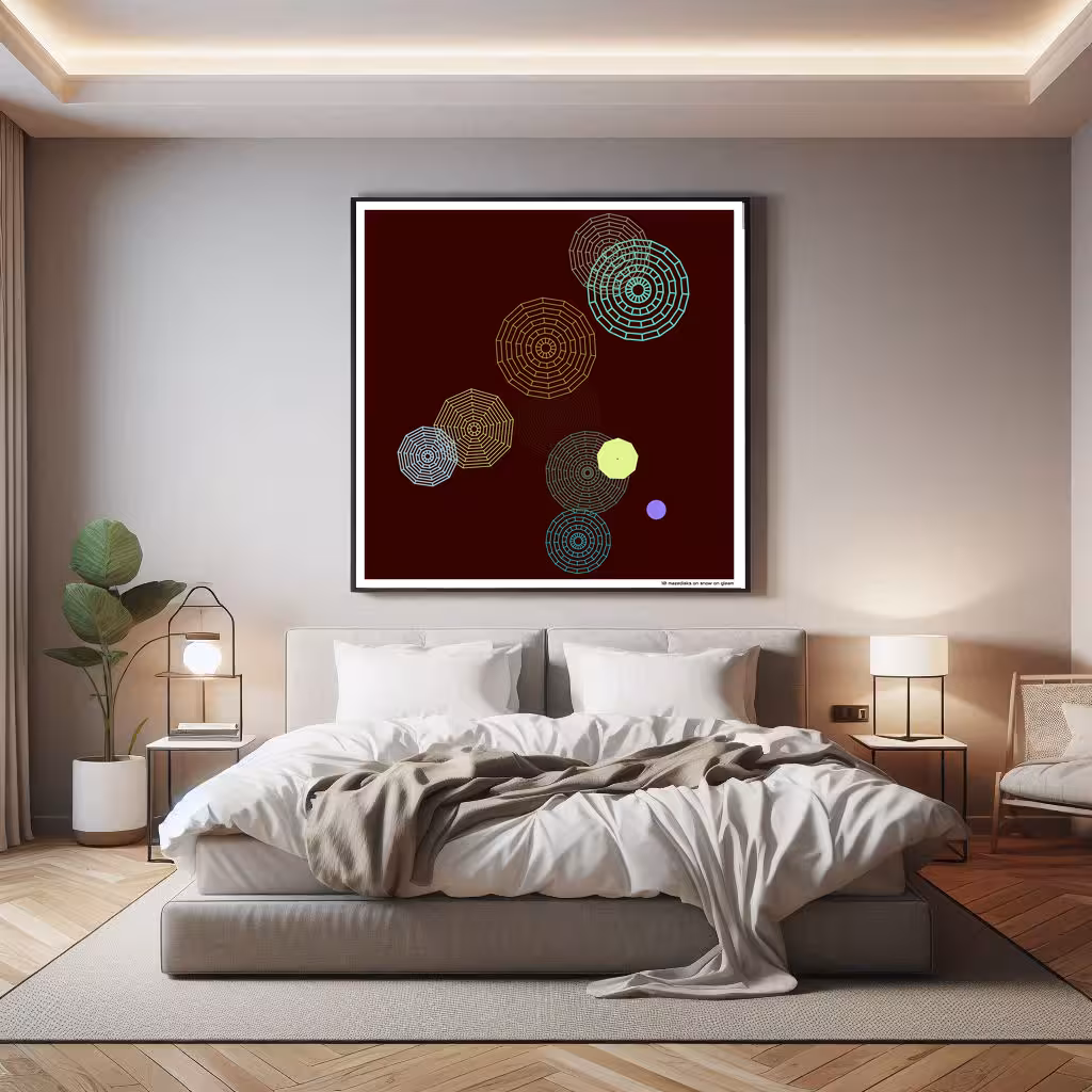 10 mazedisks on snow on gleam in room setting