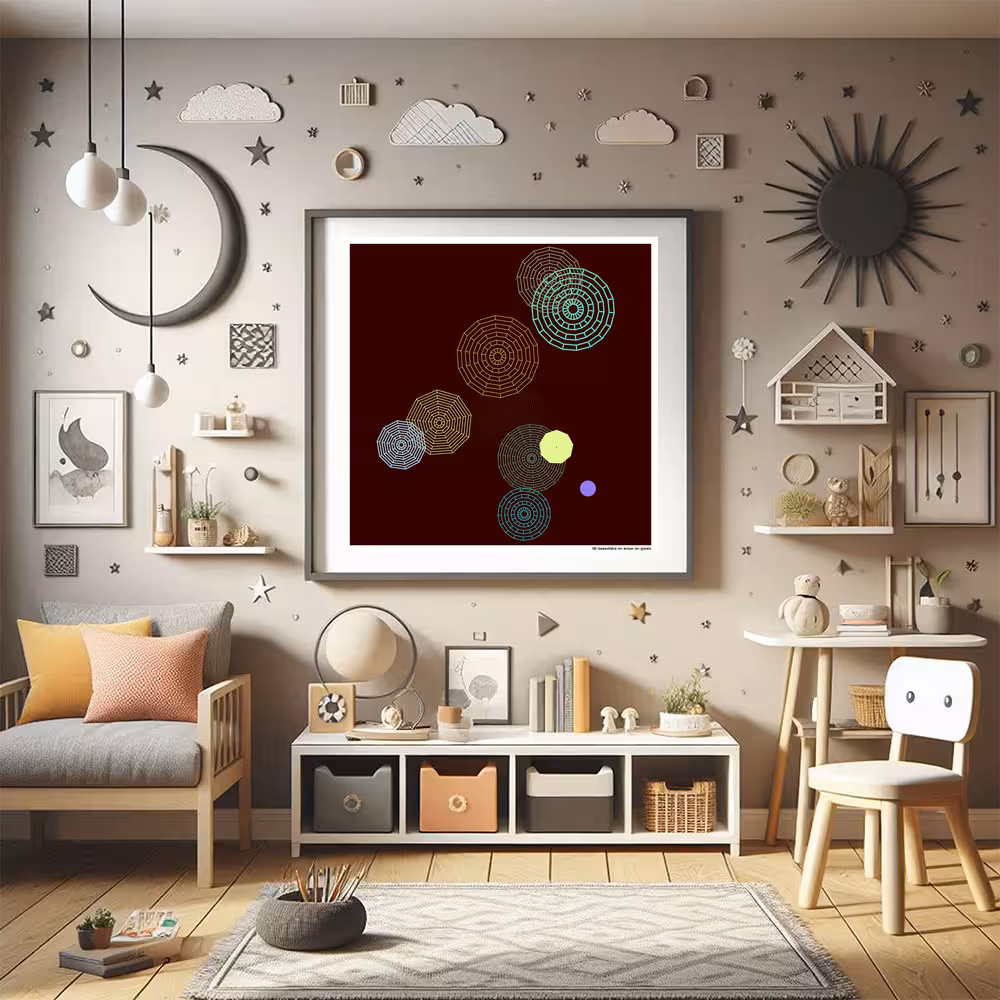 10 mazedisks on snow on gleam in room setting