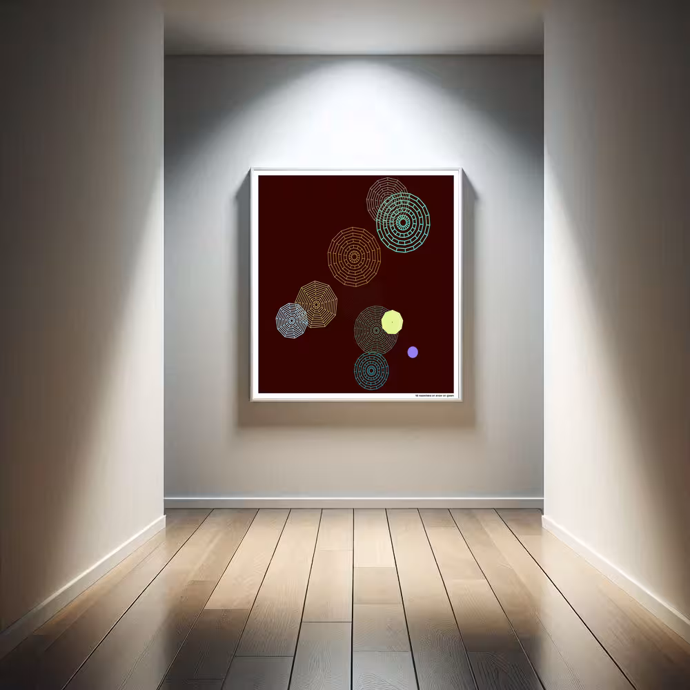 10 mazedisks on snow on gleam in room setting