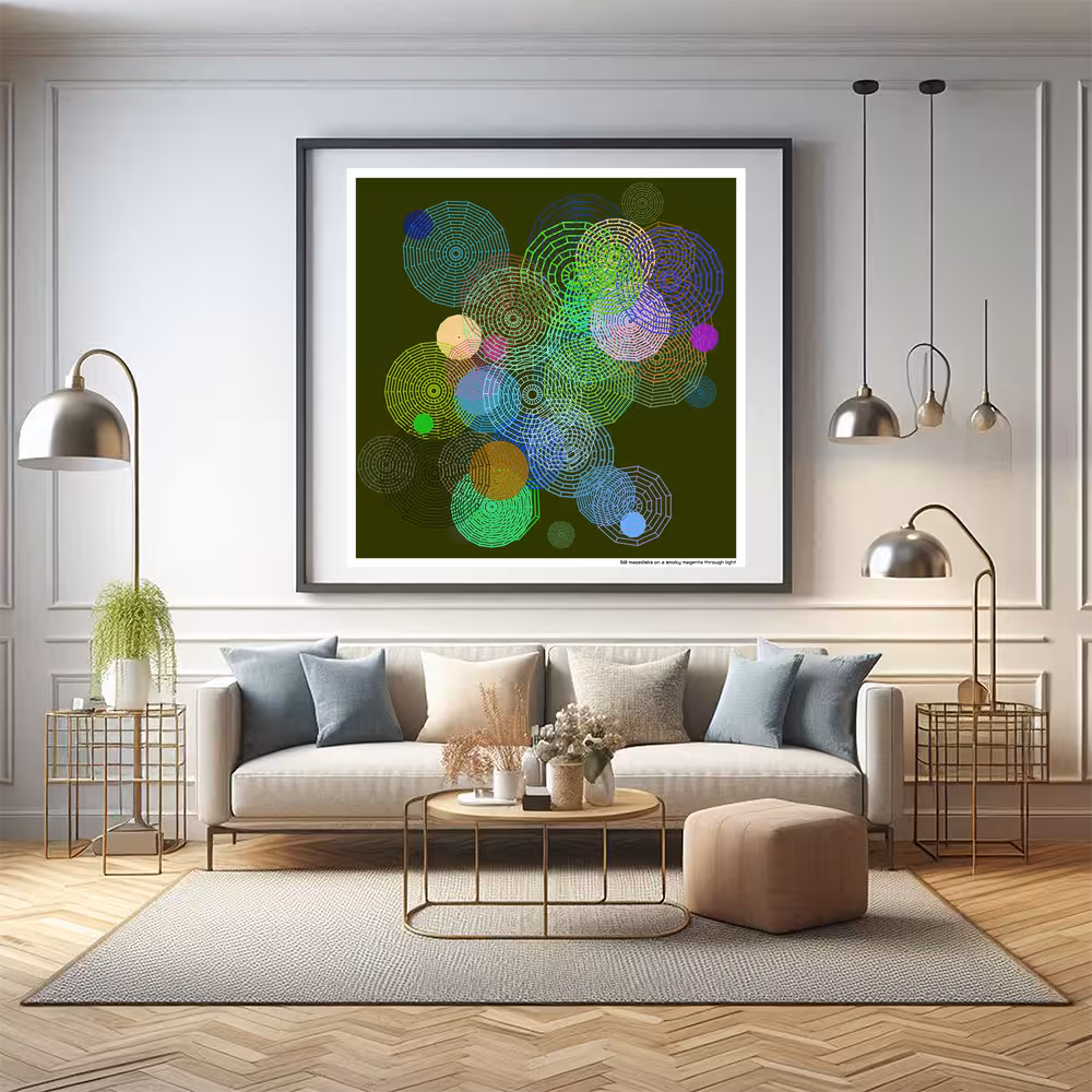 50 mazedisks on a smoky magenta through light in room setting