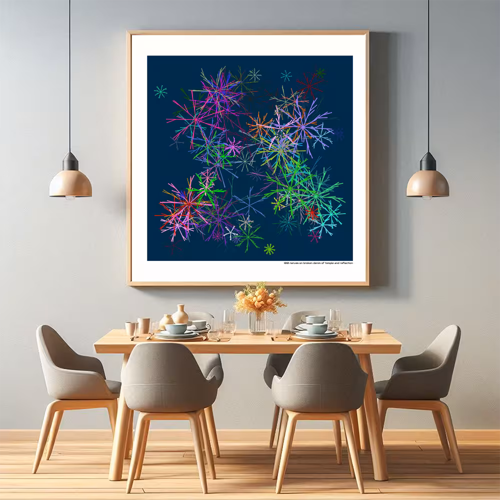 100 nerves on broken denim of temple and reflection in room setting