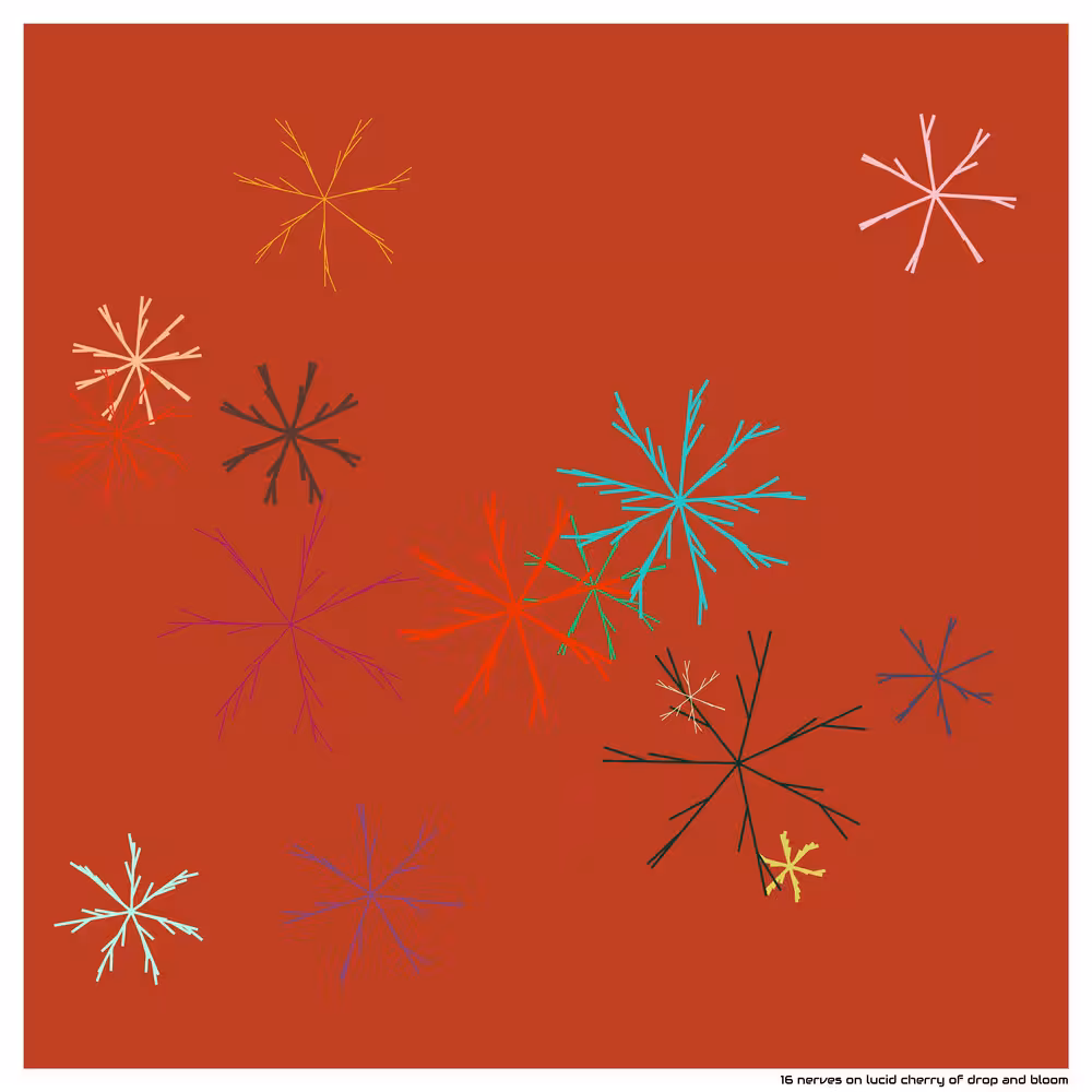 16 nerves on lucid cherry of drop and bloom