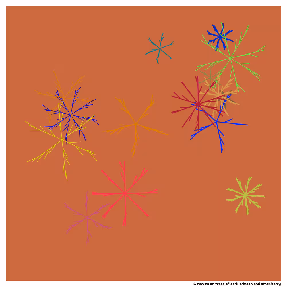 15 nerves on trace of dark crimson and strawberry